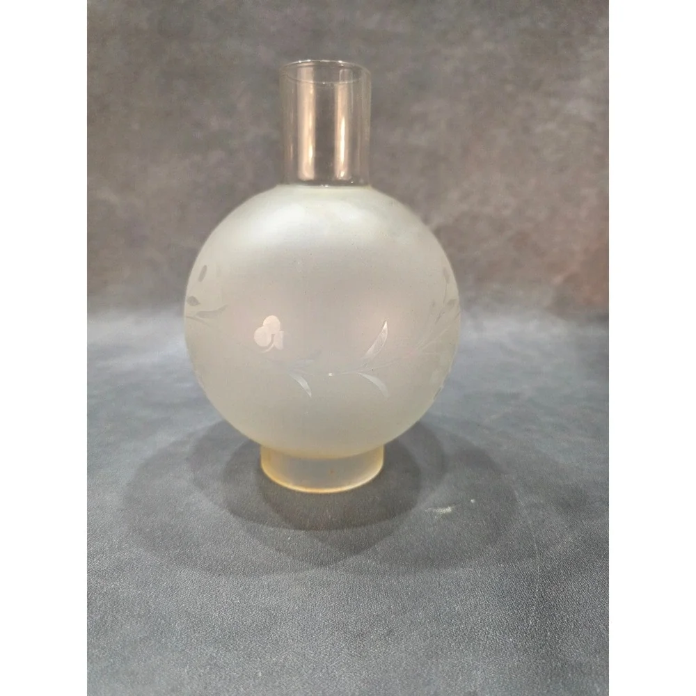 Vintage Frosted Glass Globe Lamp Shade Etched Floral Replacement 2.25 Fitter 9in